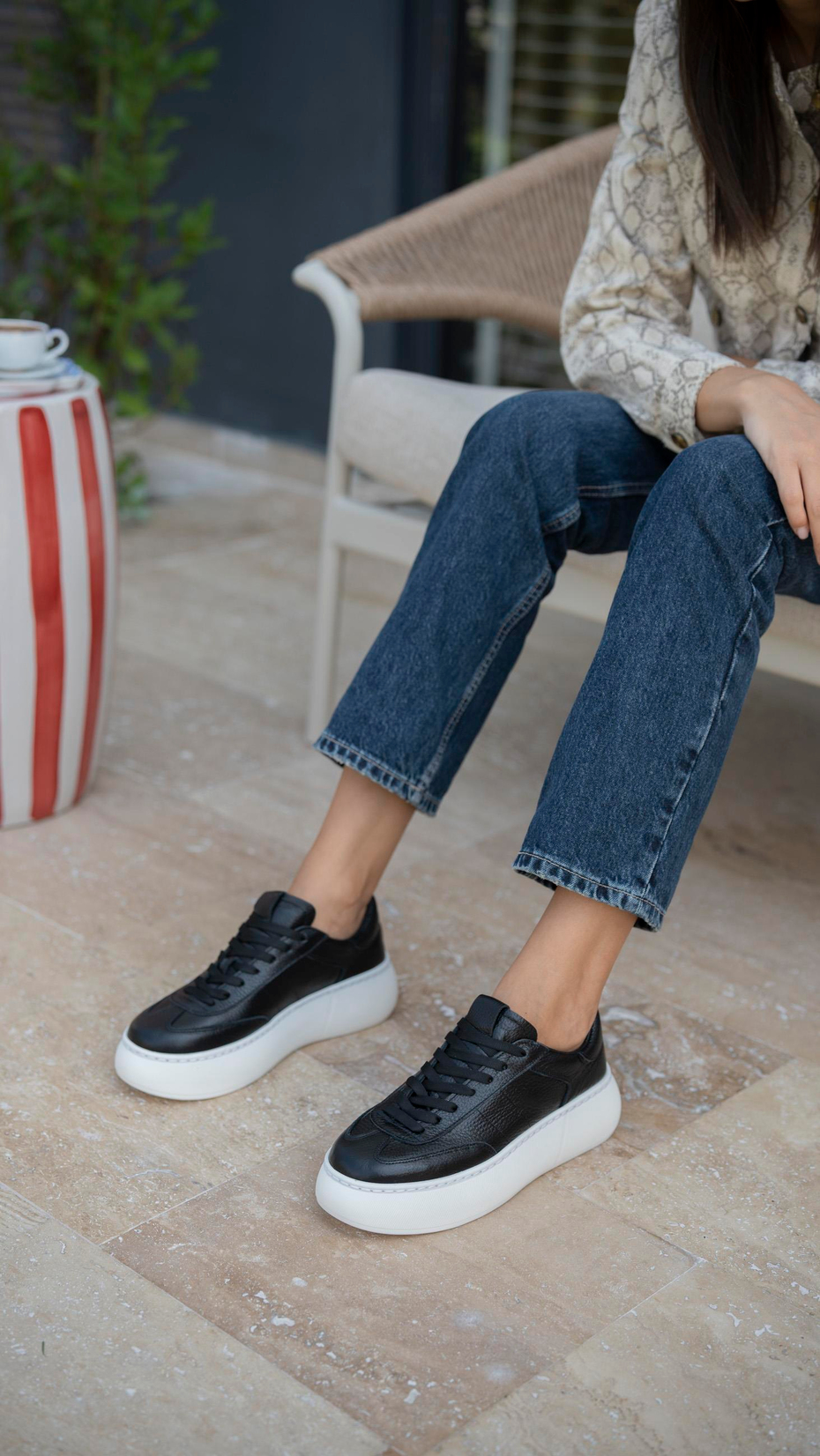 Baena Siyah   Hakiki Deri Kadın   Spor Ayakkabı