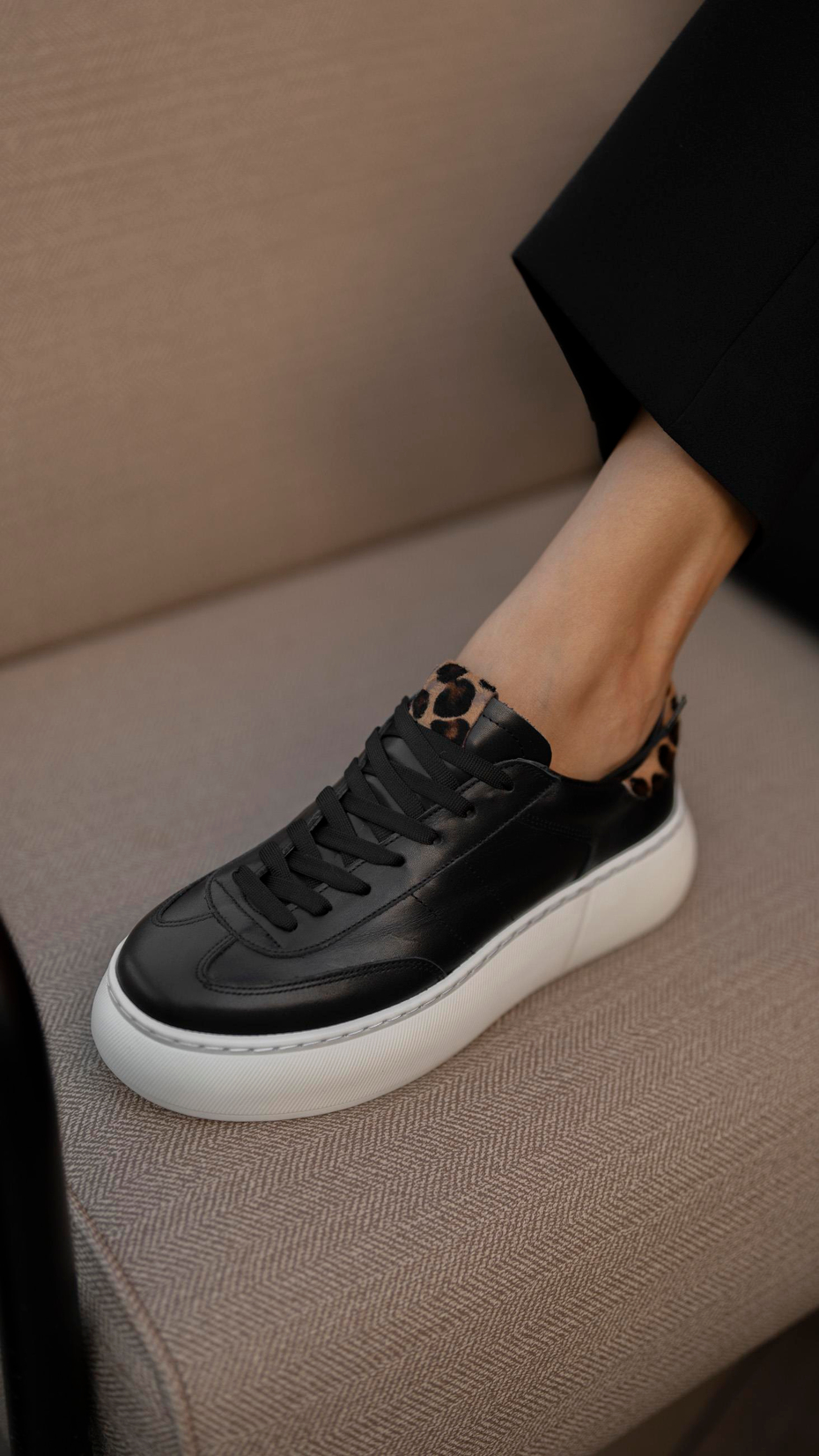 Baena Siyah-Leopar   Hakiki Deri Kadın   Spor Ayakkabı