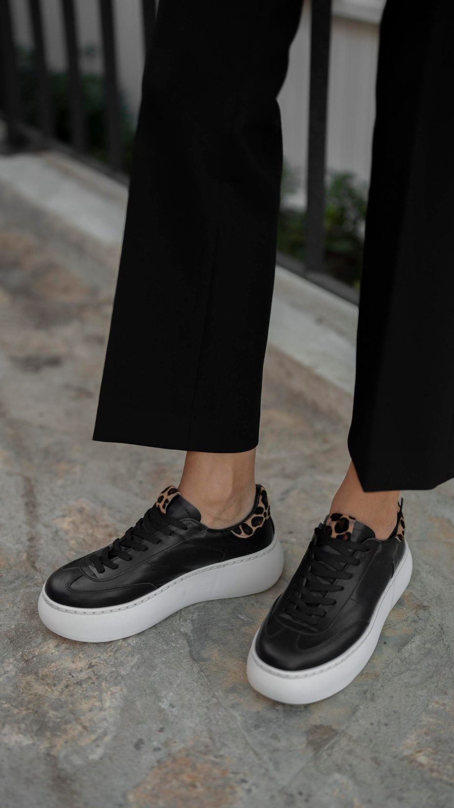 Baena Siyah-Leopar   Hakiki Deri Kadın   Spor Ayakkabı