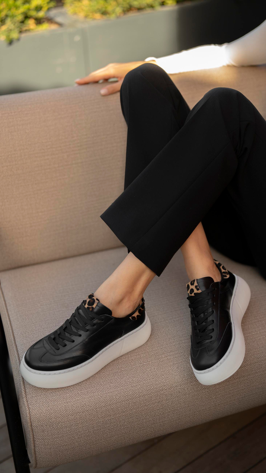 Baena Siyah-Leopar   Hakiki Deri Kadın   Spor Ayakkabı