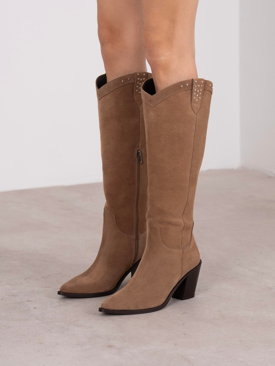 Bola Camel Süet Hakiki Deri Kadın Çizme