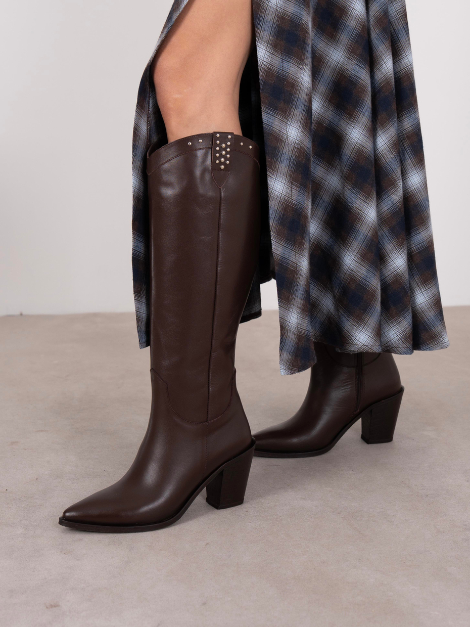 Bola Kahve Hakiki Deri Kadın Çizme