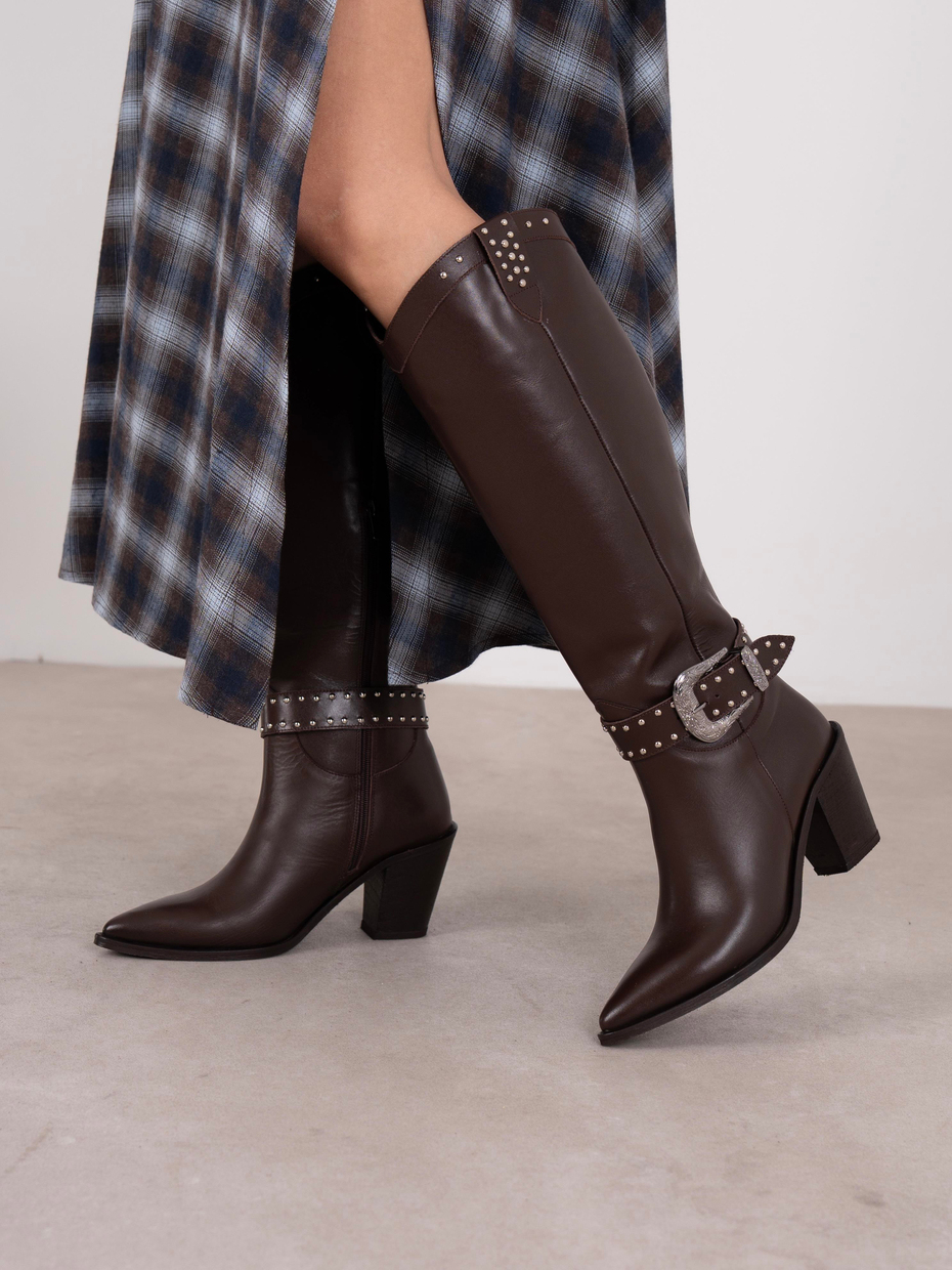 Bola Kahve Hakiki Deri Kadın Çizme