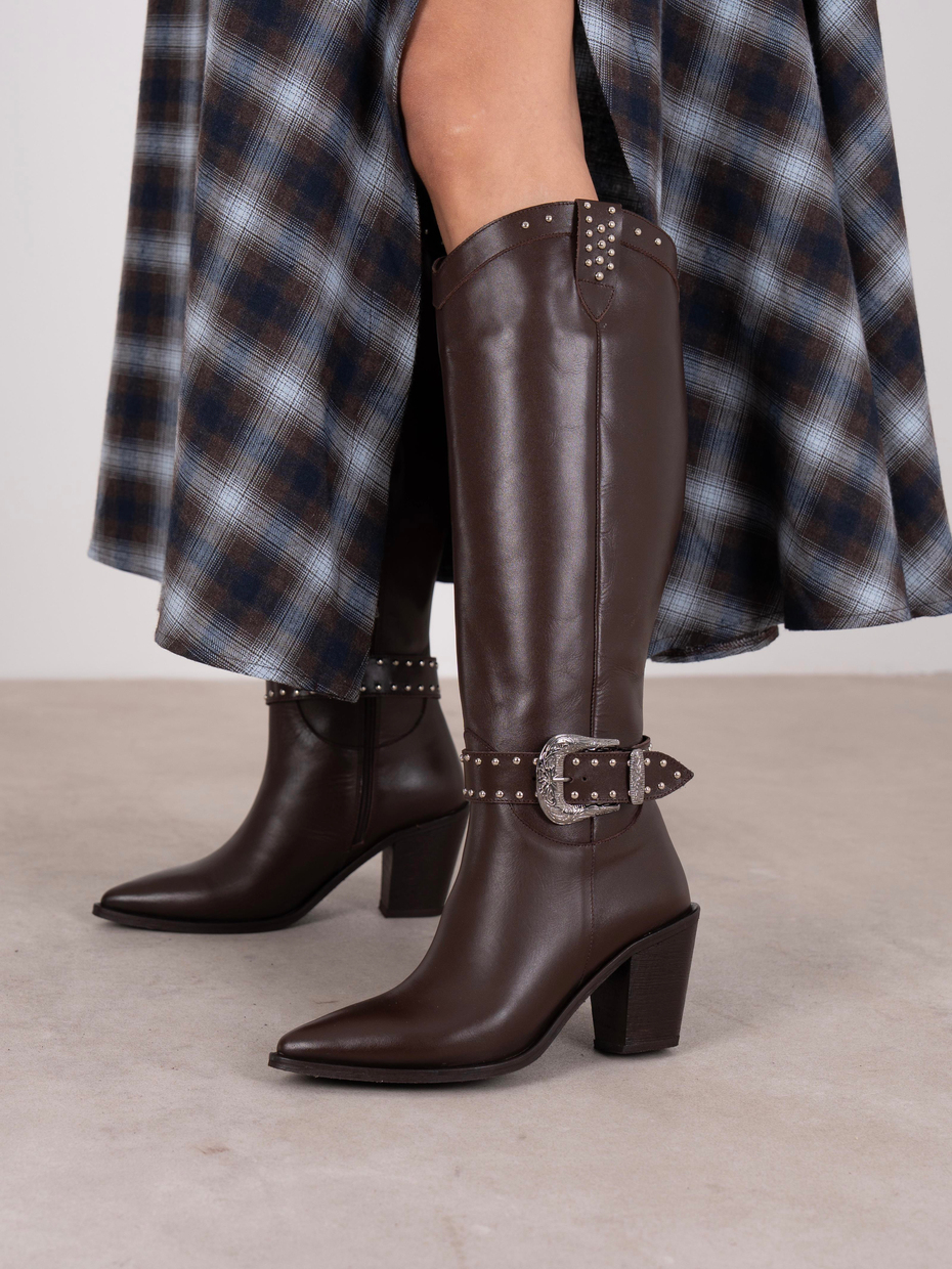 Bola Kahve Hakiki Deri Kadın Çizme