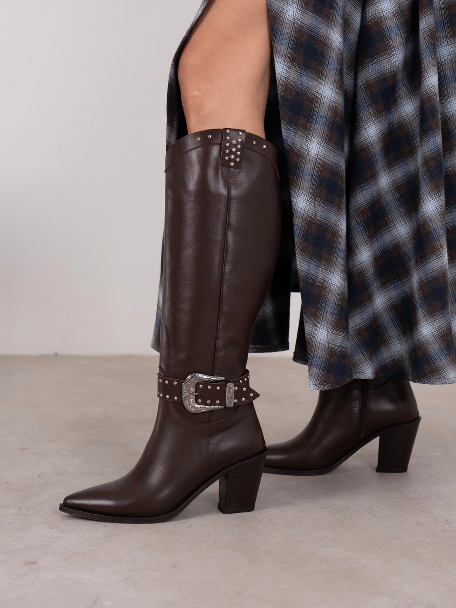 Bola Kahve Hakiki Deri Kadın Çizme