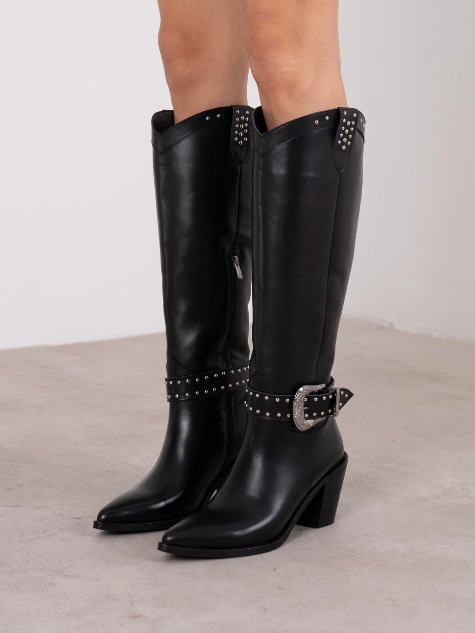 Bola Siyah Hakiki Deri Kadın Çizme