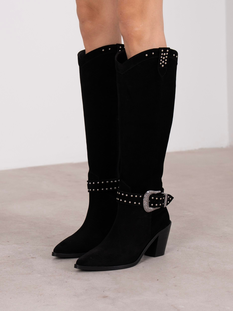 Bola Siyah Süet Hakiki Deri Kadın Çizme