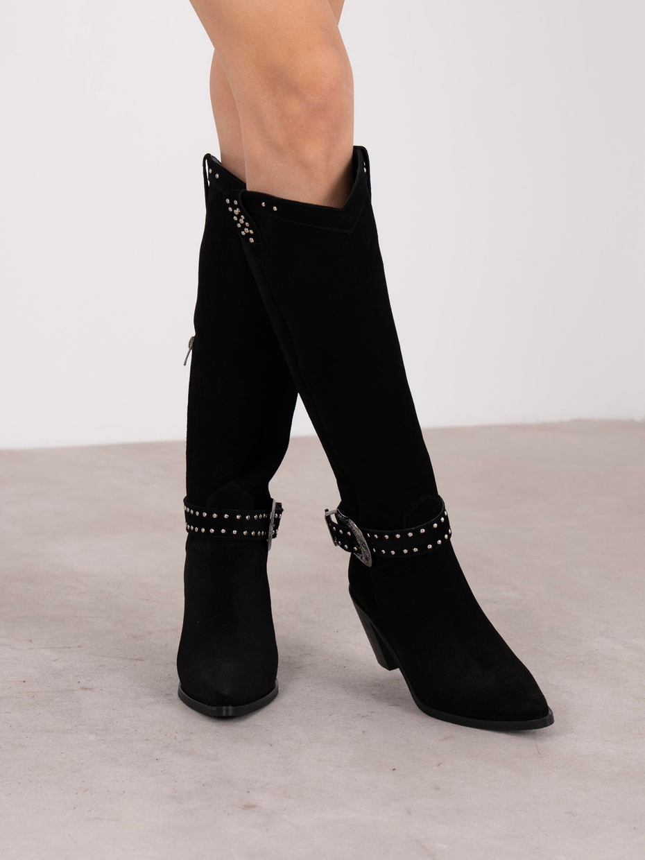 Bola Siyah Süet Hakiki Deri Kadın Çizme