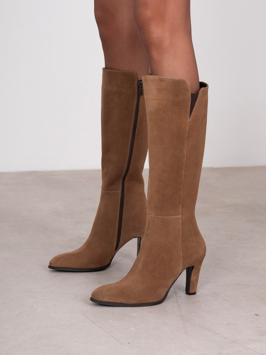 Bowie Camel Süet Hakiki Deri Kadın Çizme
