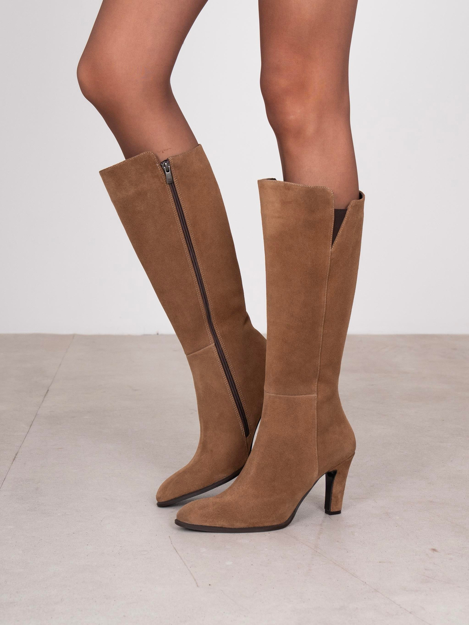 Bowie Camel Süet Hakiki Deri Kadın Çizme