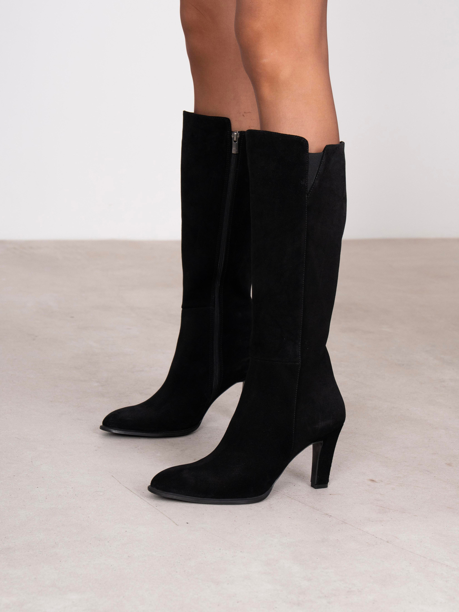 Bowie Siyah Süet Hakiki Deri Kadın Çizme