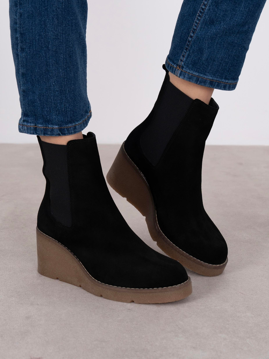 Cajsa Siyah Süet Hakiki Deri Kadın Bot