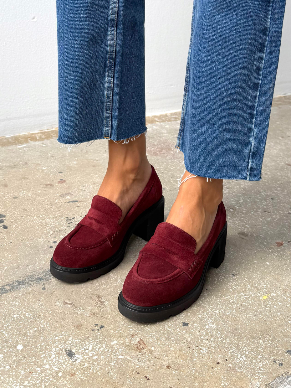 Caly Bordo Süet Hakiki Deri Kadın Makosen Ayakkabı