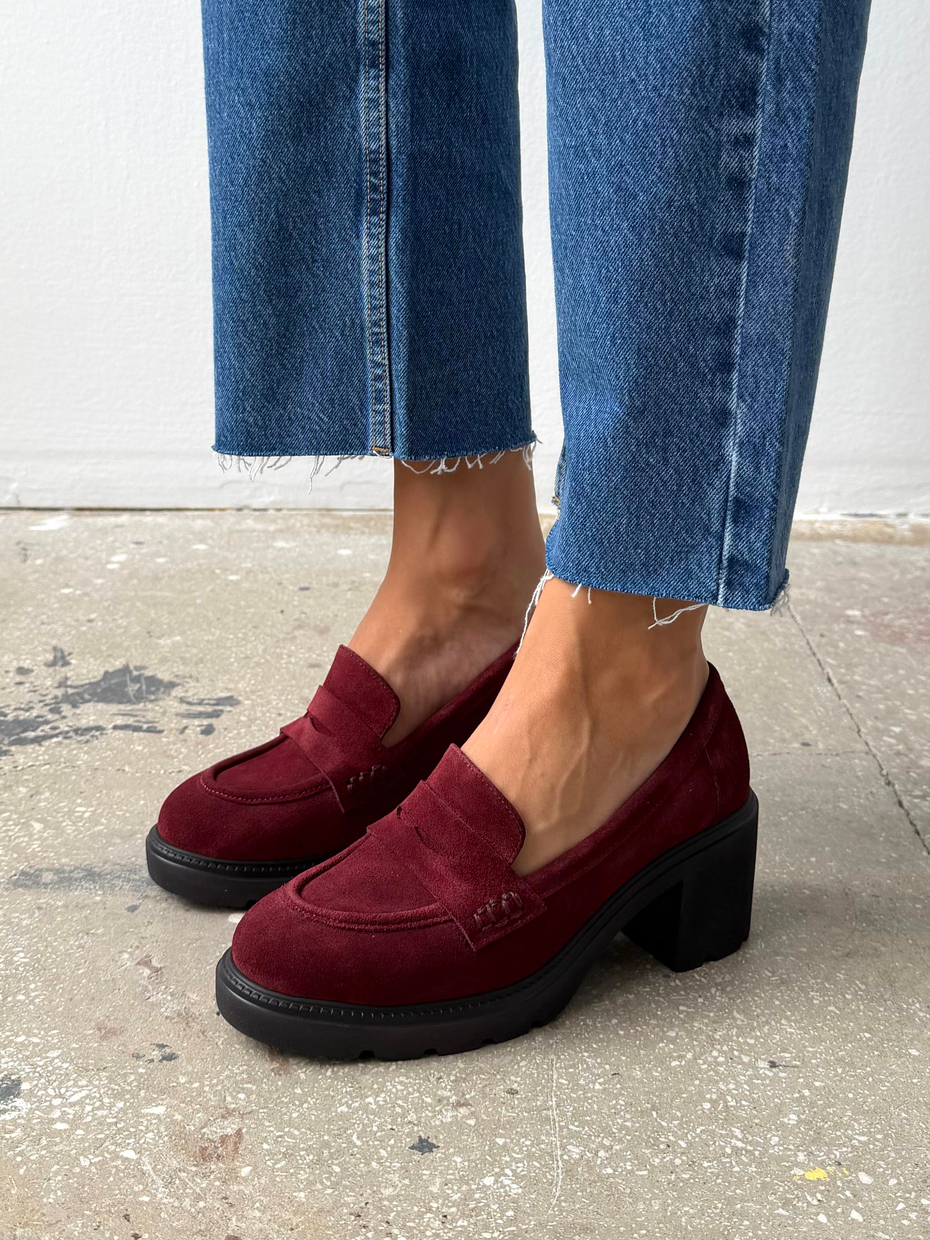 Caly Bordo Süet Hakiki Deri Kadın Makosen Ayakkabı