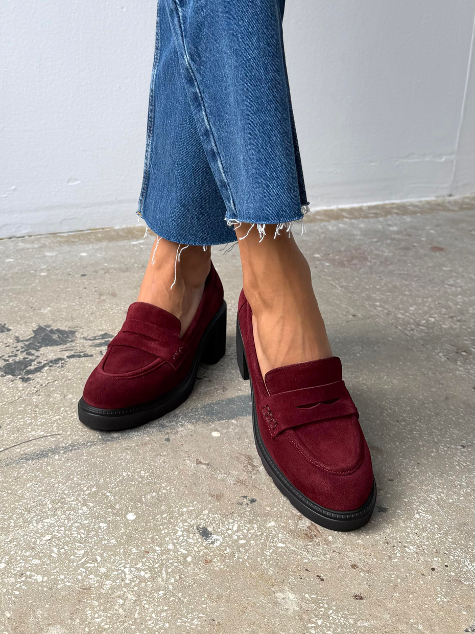 Caly Bordo Süet Hakiki Deri Kadın Makosen Ayakkabı