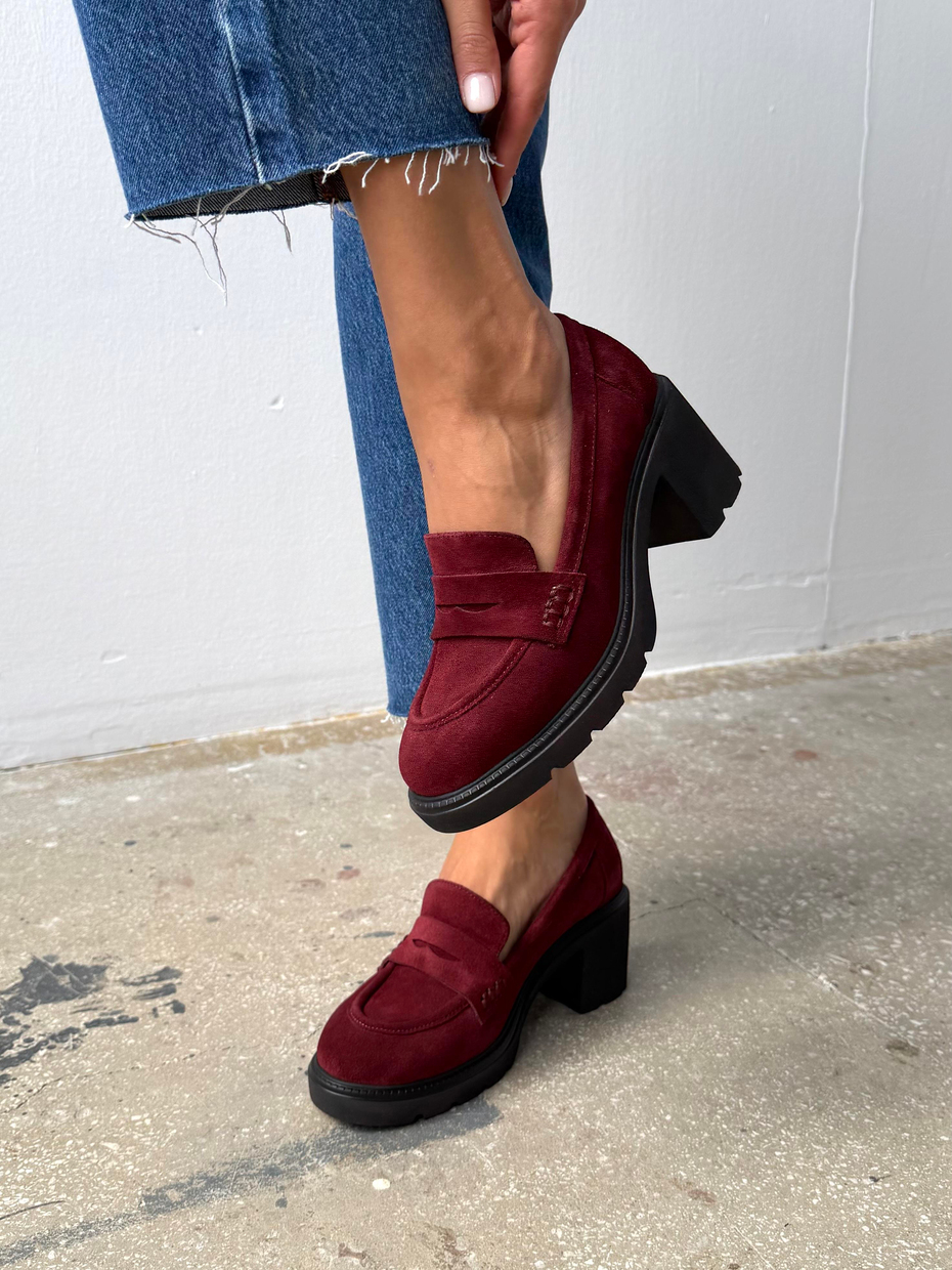 Caly Bordo Süet Hakiki Deri Kadın Makosen Ayakkabı
