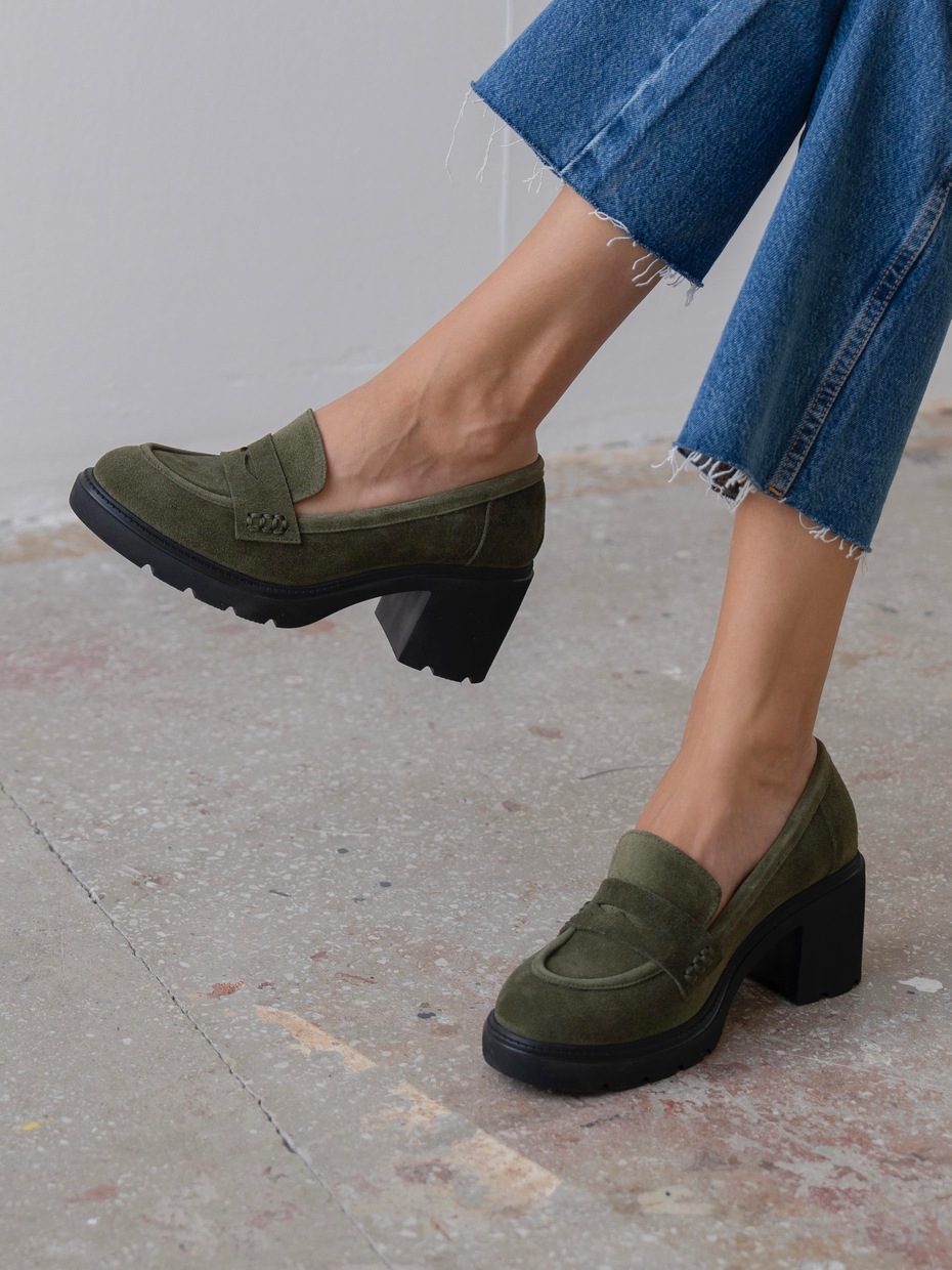 Caly Haki Süet Hakiki Deri Kadın Makosen Ayakkabı