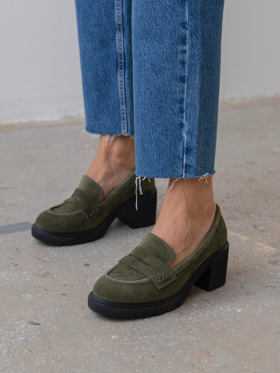 Caly Haki Süet Hakiki Deri Kadın Makosen Ayakkabı