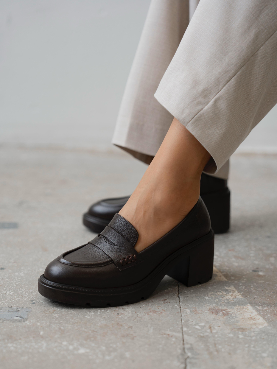 Caly Kahve Hakiki Deri Kadın Makosen Ayakkabı