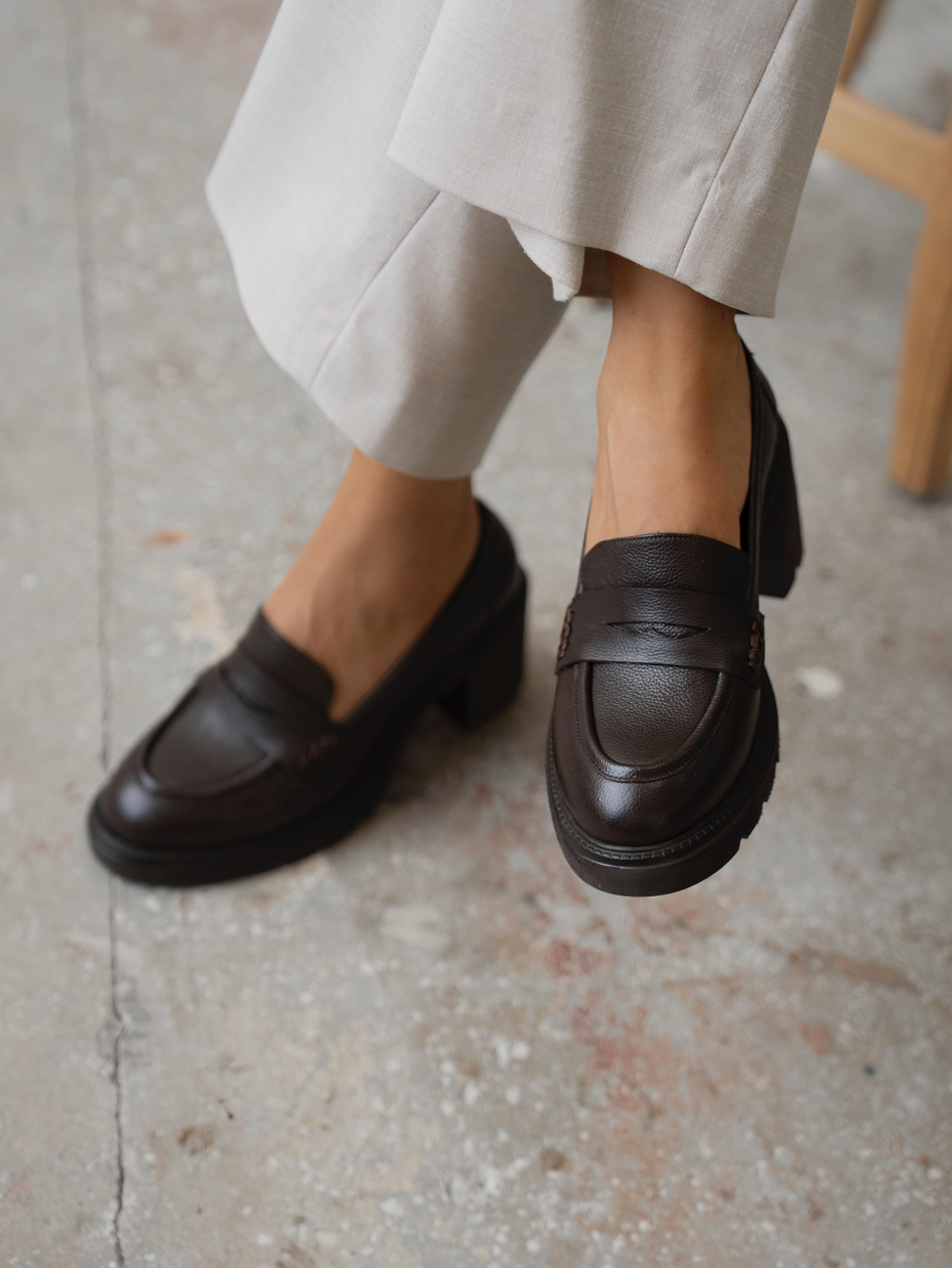 Caly Kahve Hakiki Deri Kadın Makosen Ayakkabı