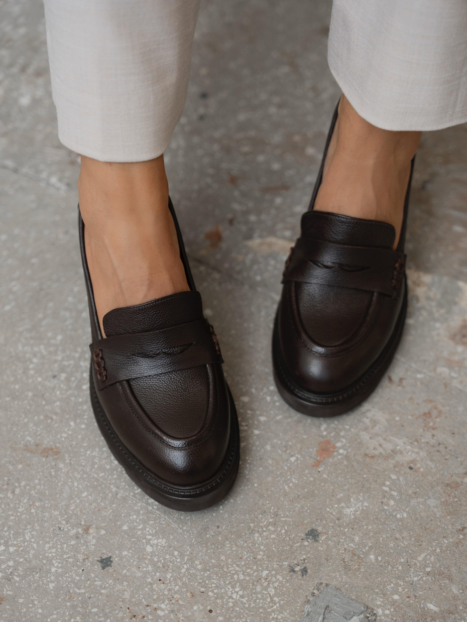 Caly Kahve Hakiki Deri Kadın Makosen Ayakkabı