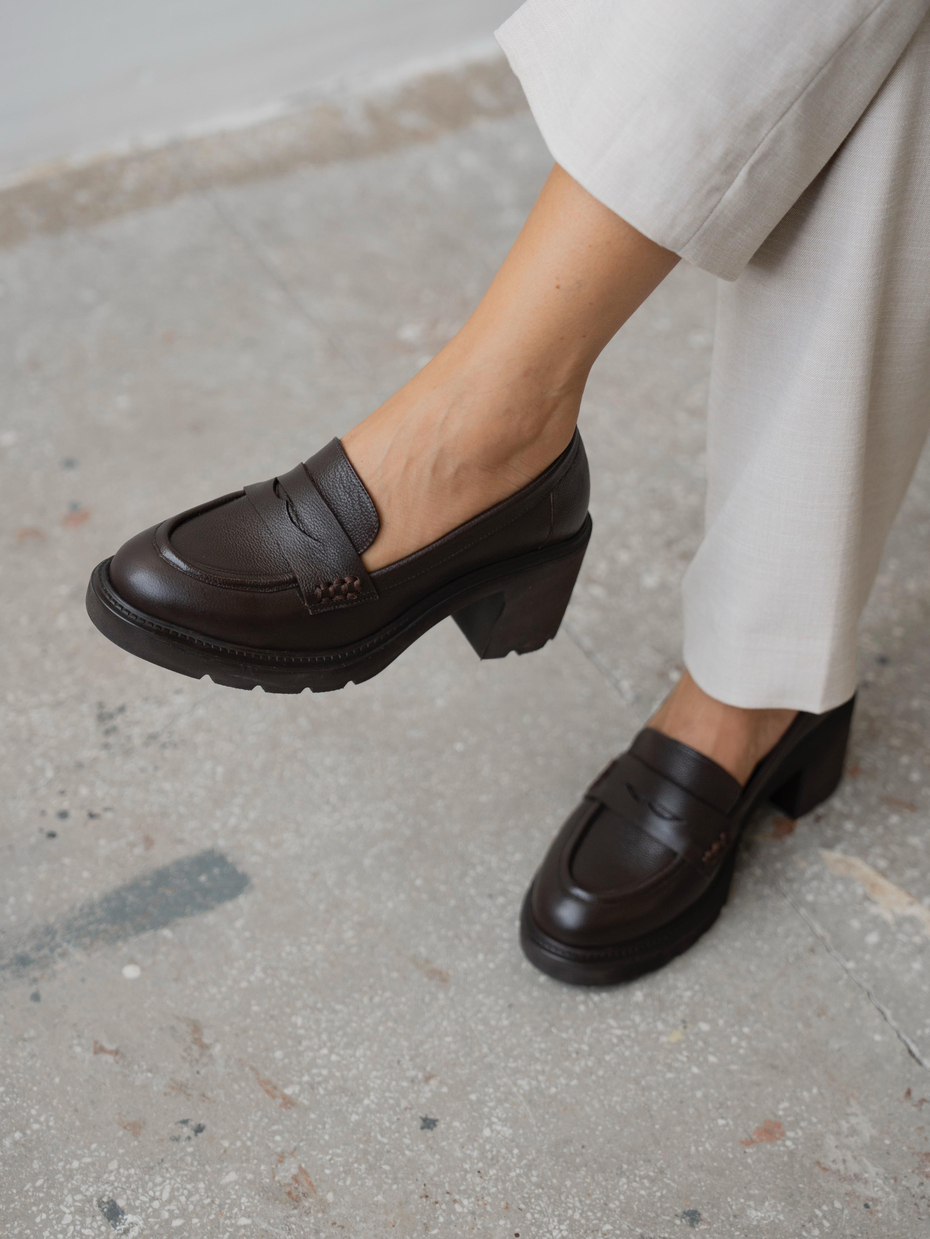 Caly Kahve Hakiki Deri Kadın Makosen Ayakkabı