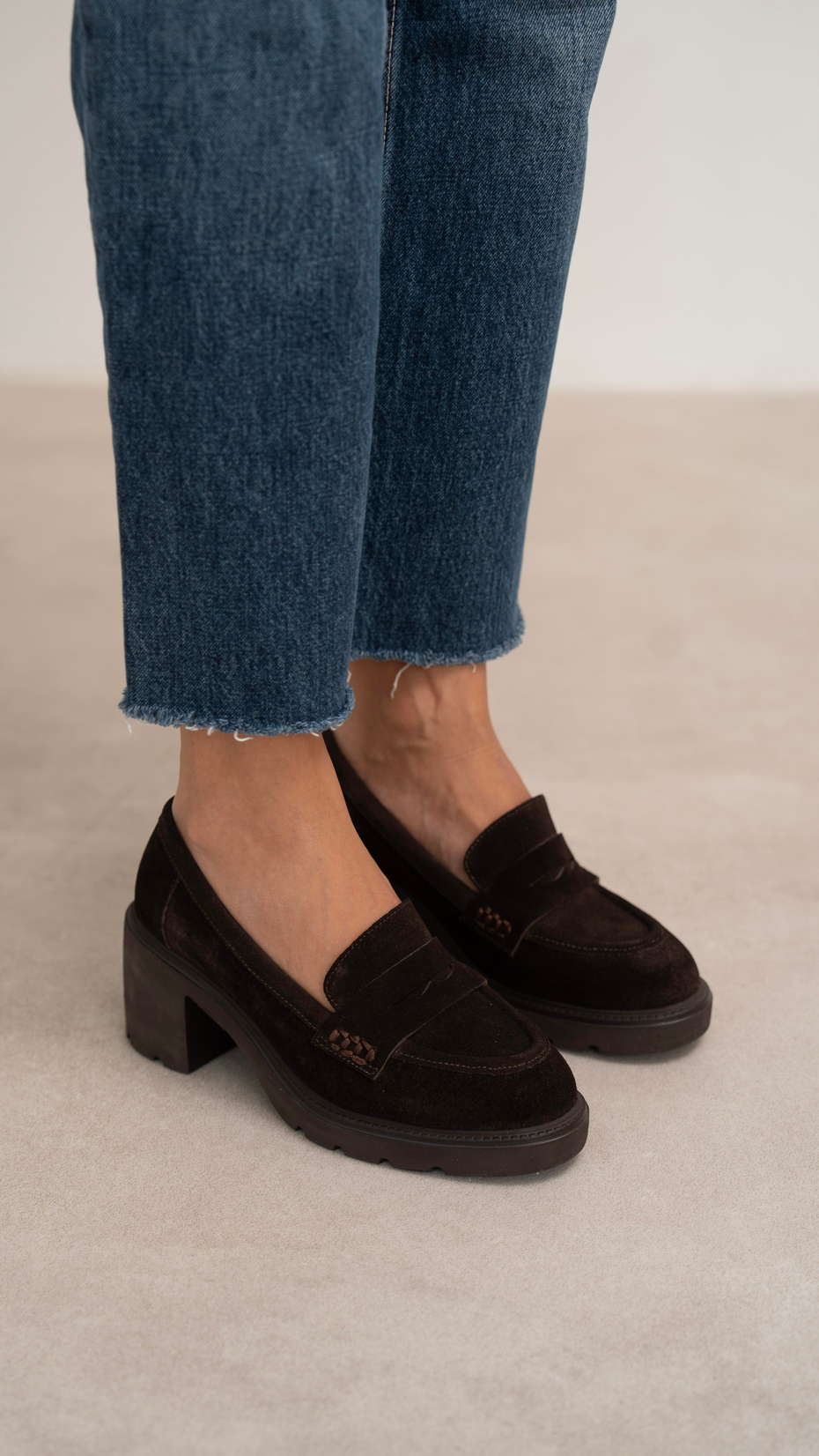 Caly Kahve Süet Hakiki Deri Kadın Makosen Ayakkabı