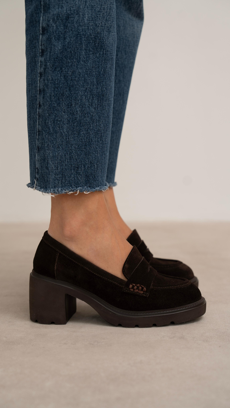 Caly Kahve Süet Hakiki Deri Kadın Makosen Ayakkabı