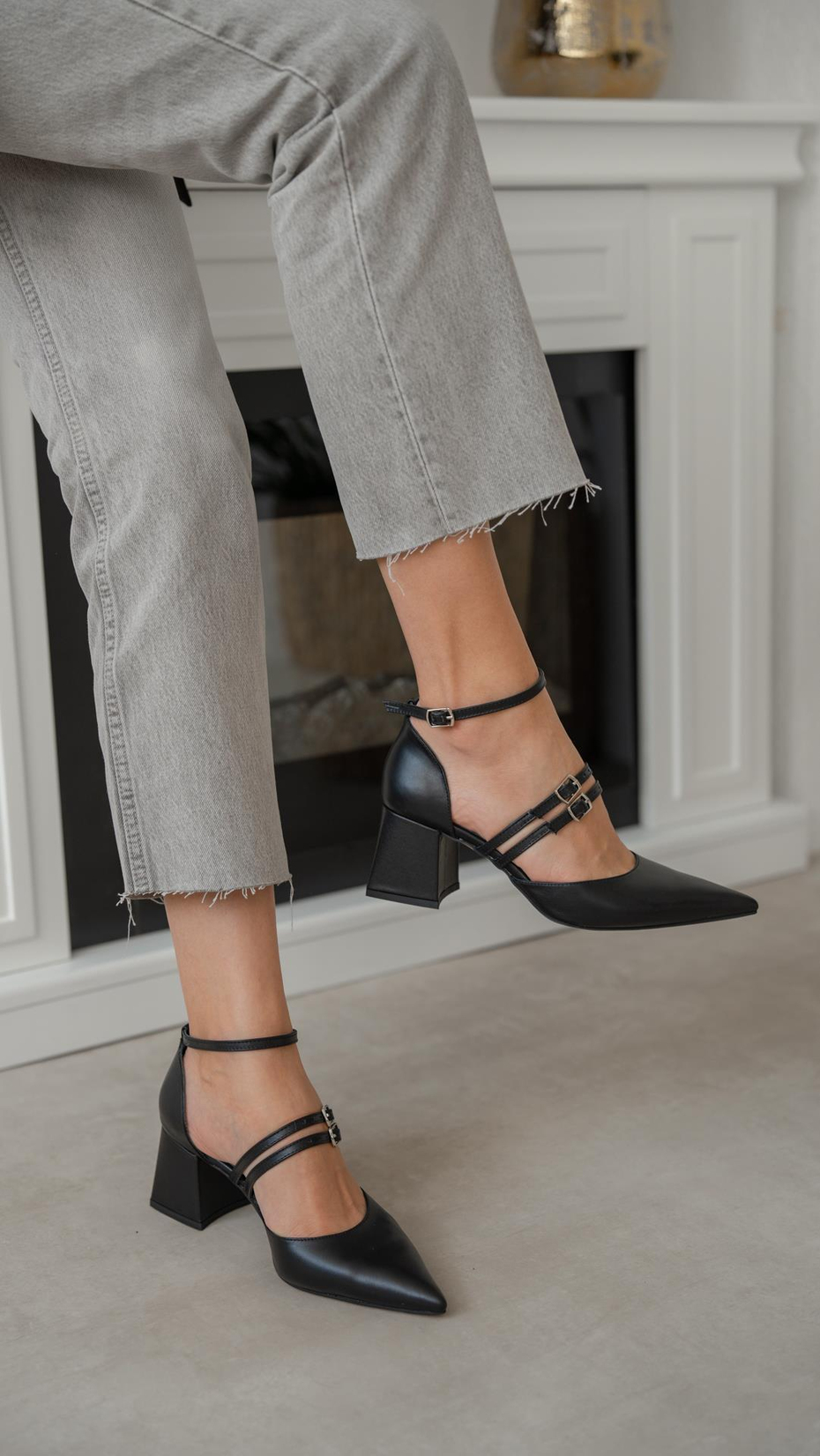 Casper Siyah   Hakiki Deri   Topuklu Ayakkabı