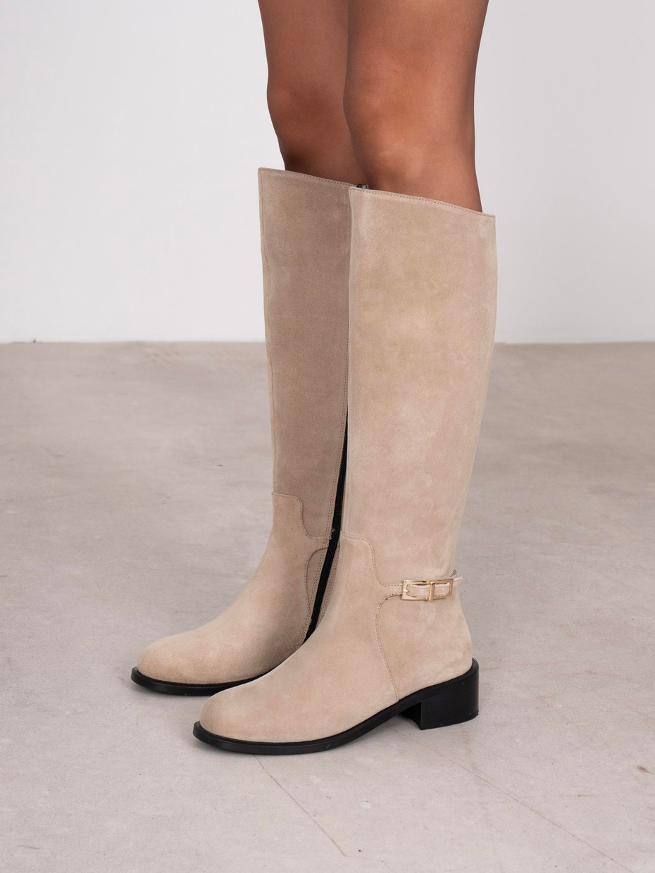 Chipo Bej Süet Hakiki Deri Kadın Çizme