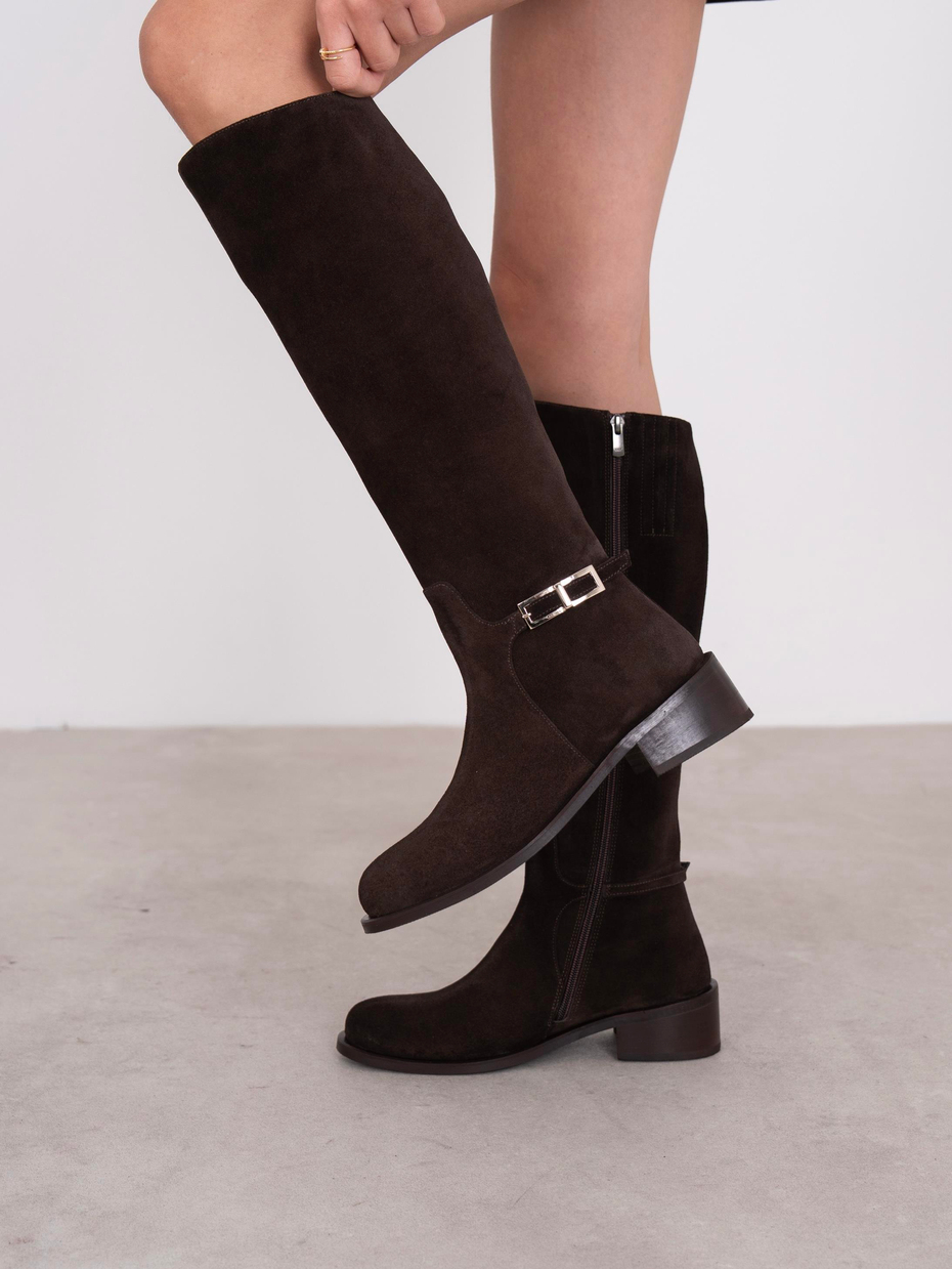 Chipo Kahve Süet Hakiki Deri Kadın Çizme