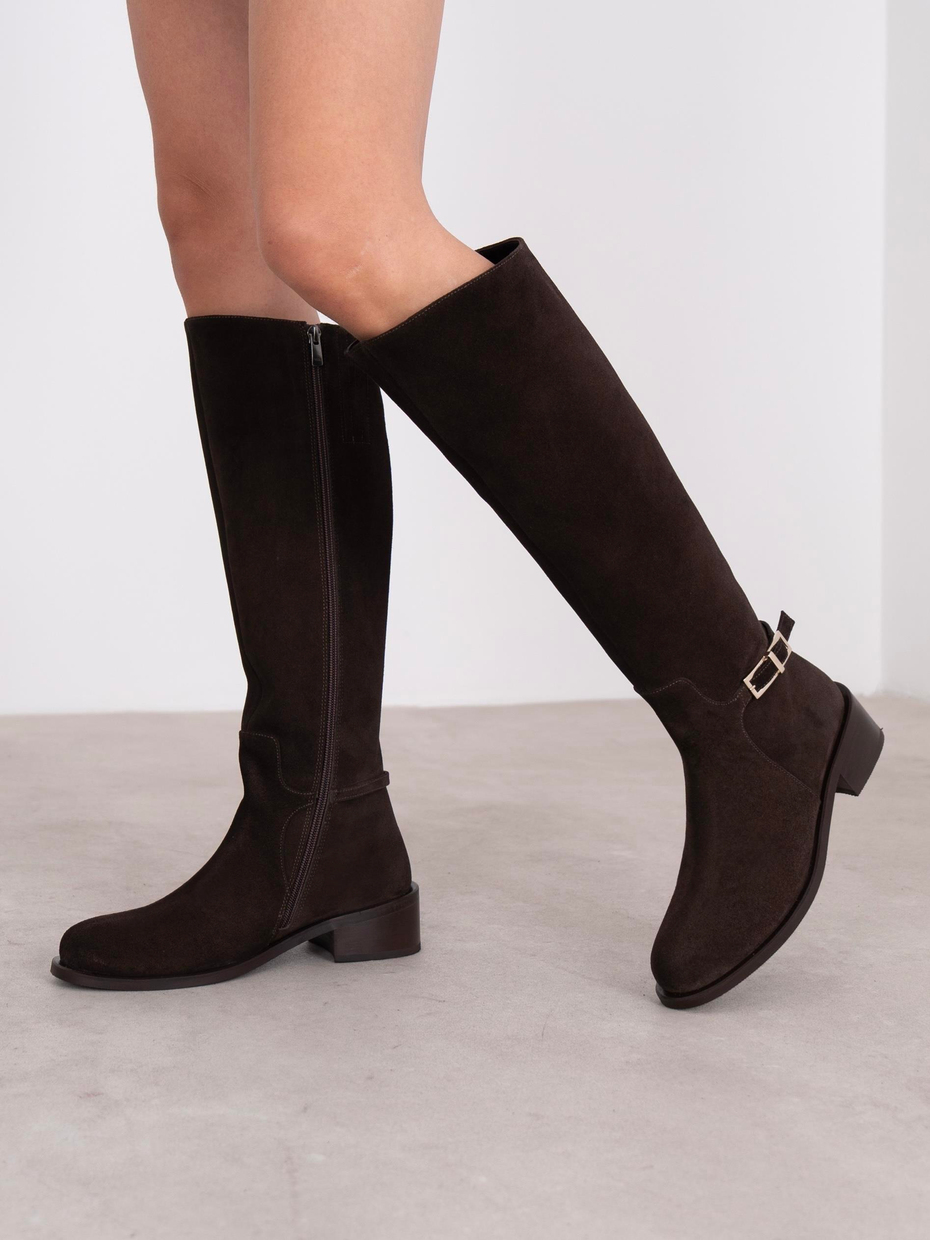 Chipo Kahve Süet Hakiki Deri Kadın Çizme