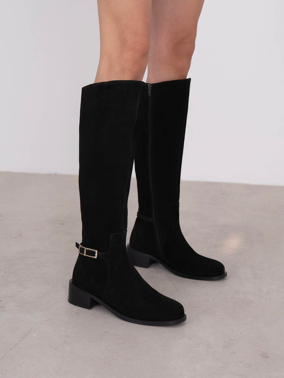 Chipo Siyah Süet Hakiki Deri Kadın Çizme