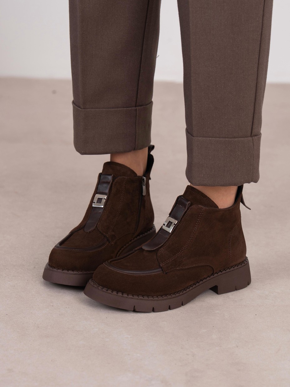 Clev Kahve Süet Hakiki Deri Kadın Bot