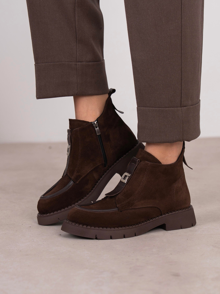 Clev Kahve Süet Hakiki Deri Kadın Bot