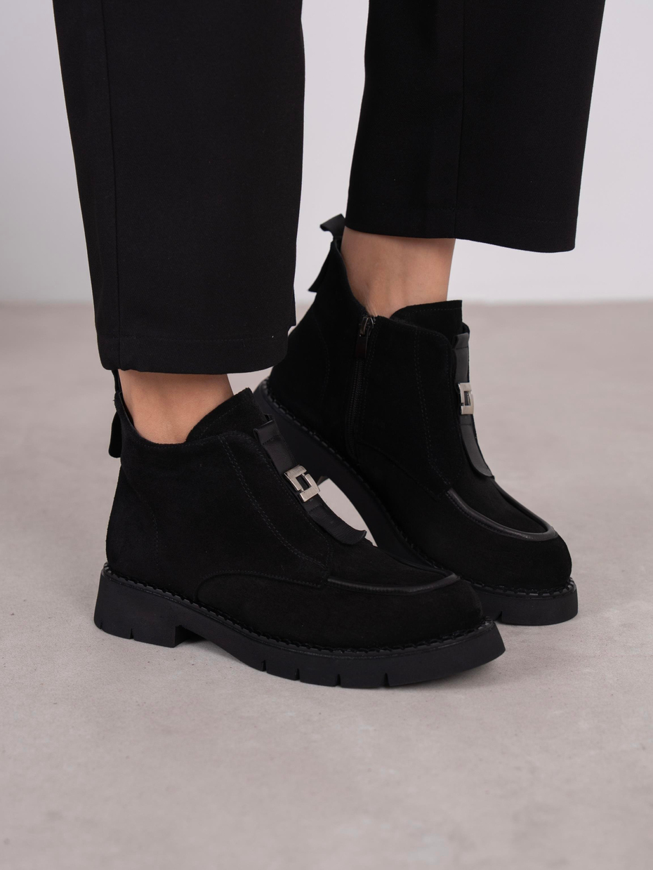 Clev Siyah Süet Hakiki Deri Kadın Bot