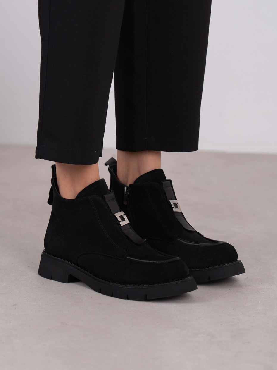 Clev Siyah Süet Hakiki Deri Kadın Bot