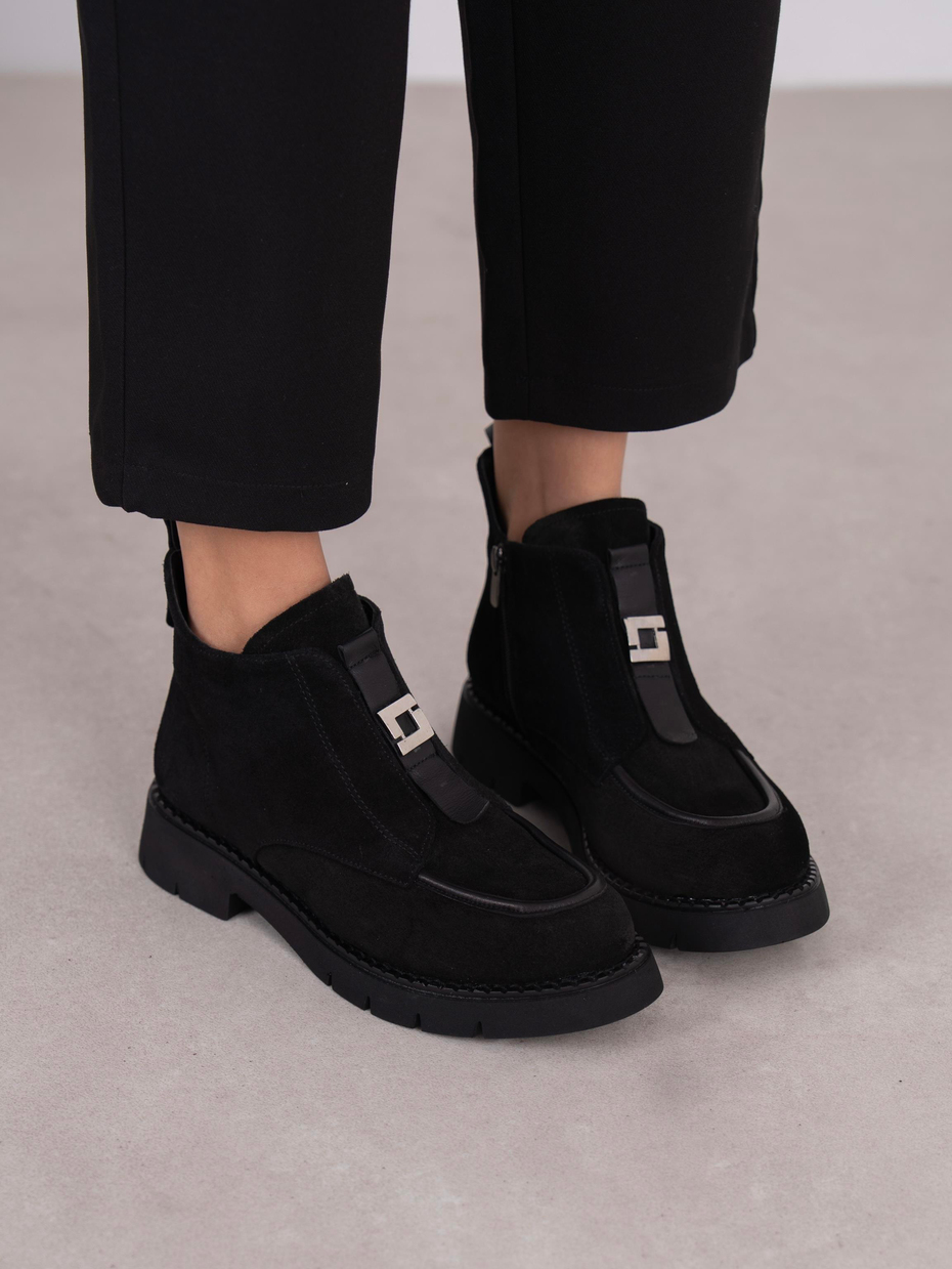 Clev Siyah Süet Hakiki Deri Kadın Bot