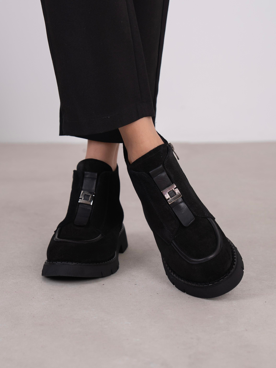 Clev Siyah Süet Hakiki Deri Kadın Bot