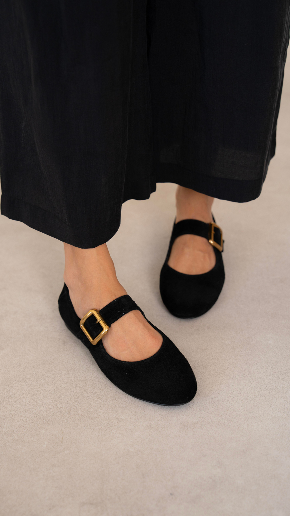 Coala Siyah Süet Hakiki Deri  Babet