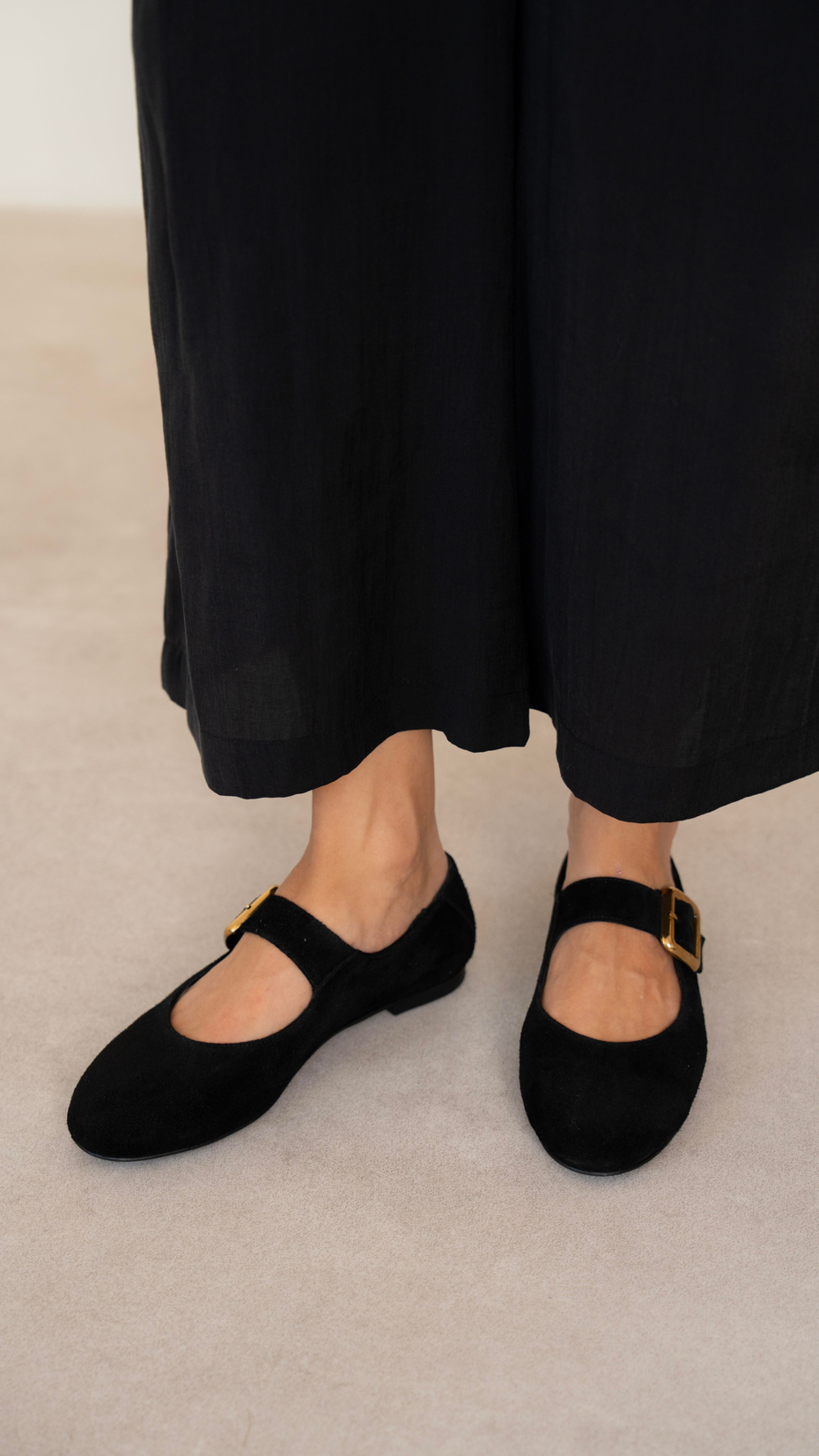 Coala Siyah Süet Hakiki Deri  Babet