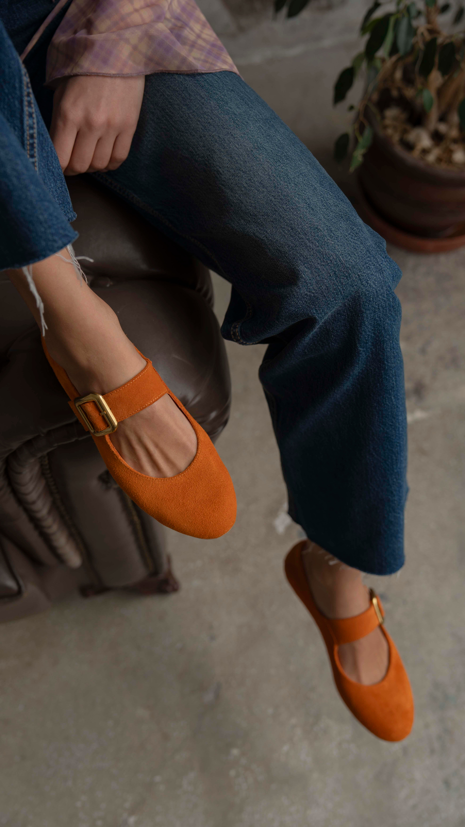 Coala Turuncu Süet   Hakiki Deri   Babet