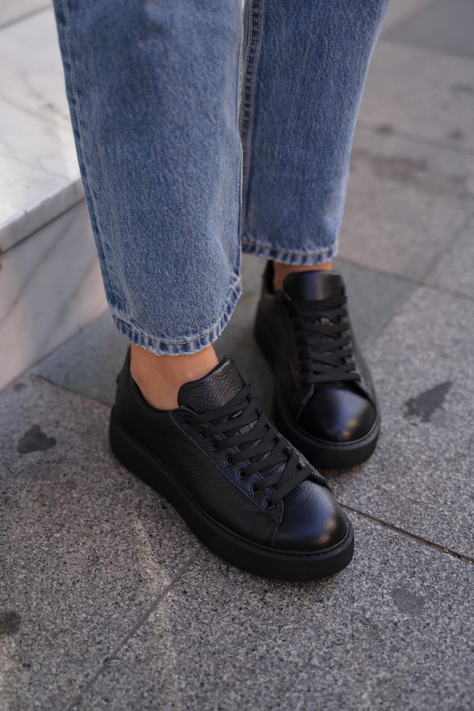 Cool Simsiyah Deri   Spor Ayakkabi