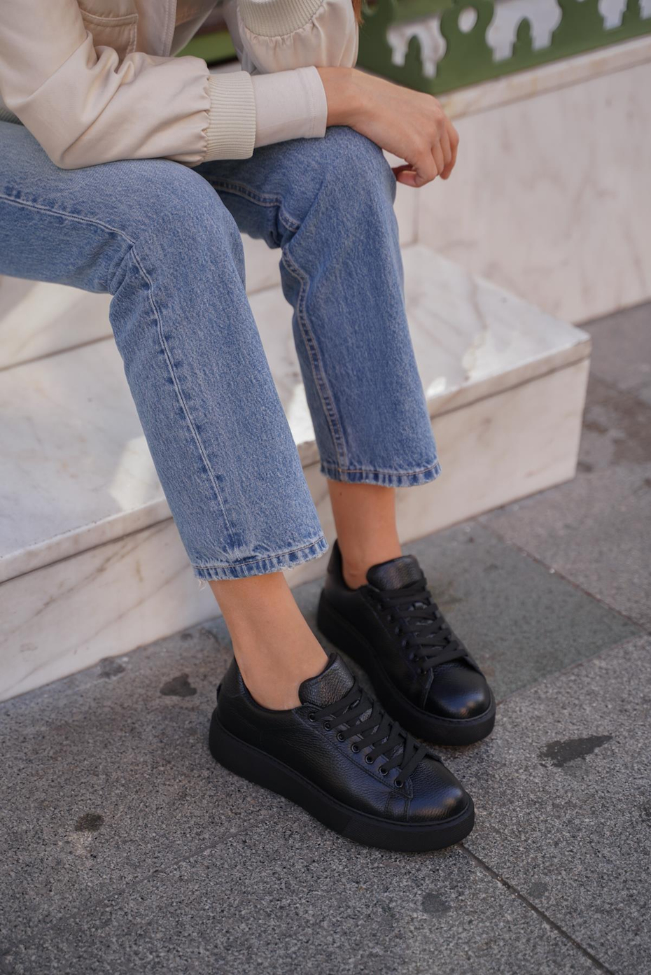 Cool Simsiyah Deri   Spor Ayakkabi