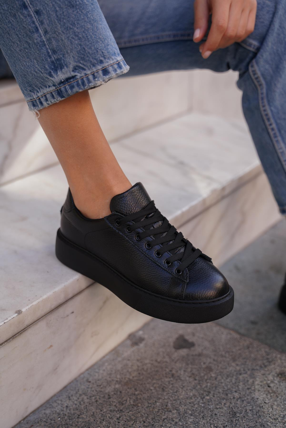 Cool Simsiyah Deri   Spor Ayakkabi