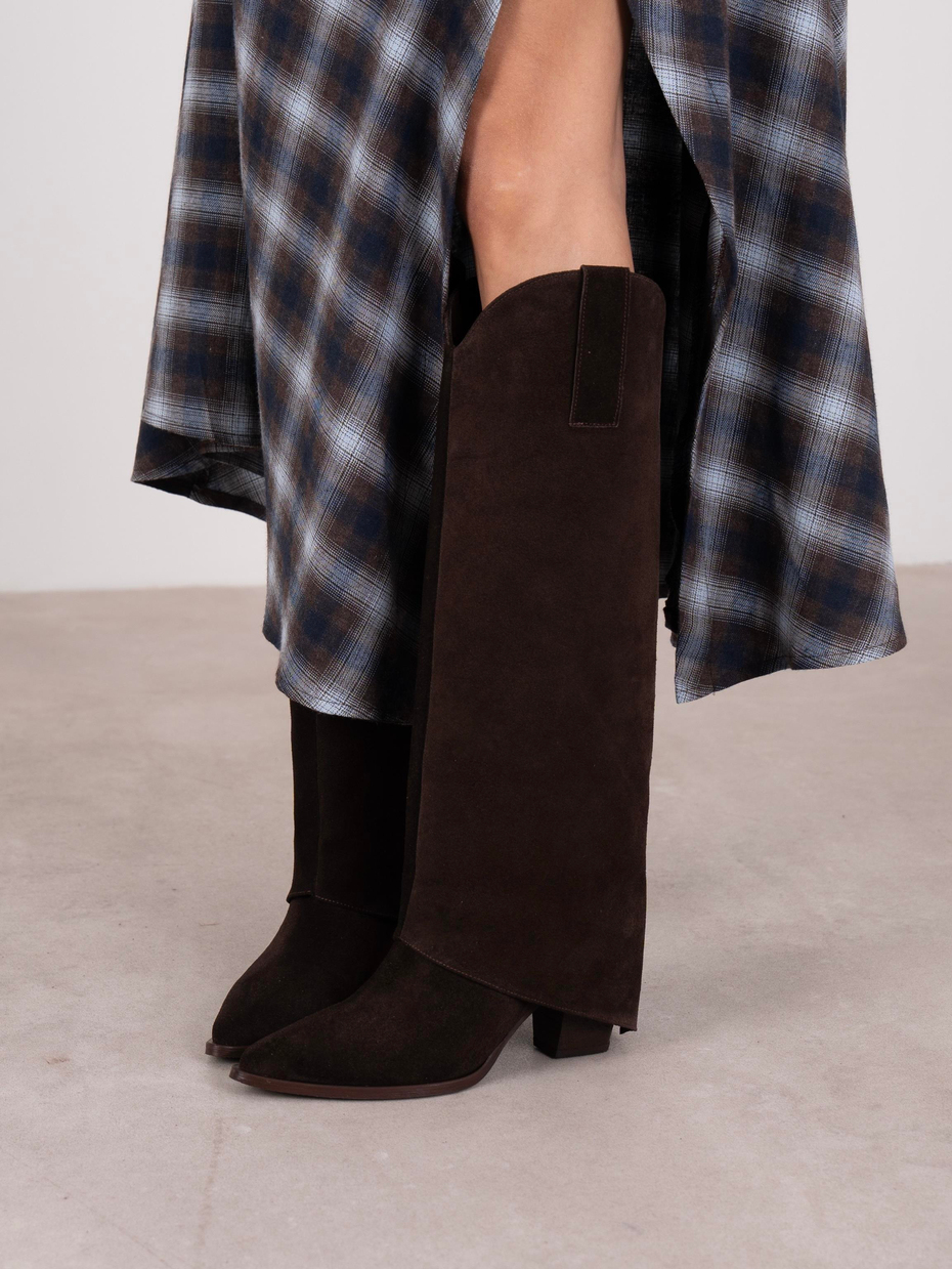 Daliya Kahve Süet Hakiki Deri Kadın Çizme