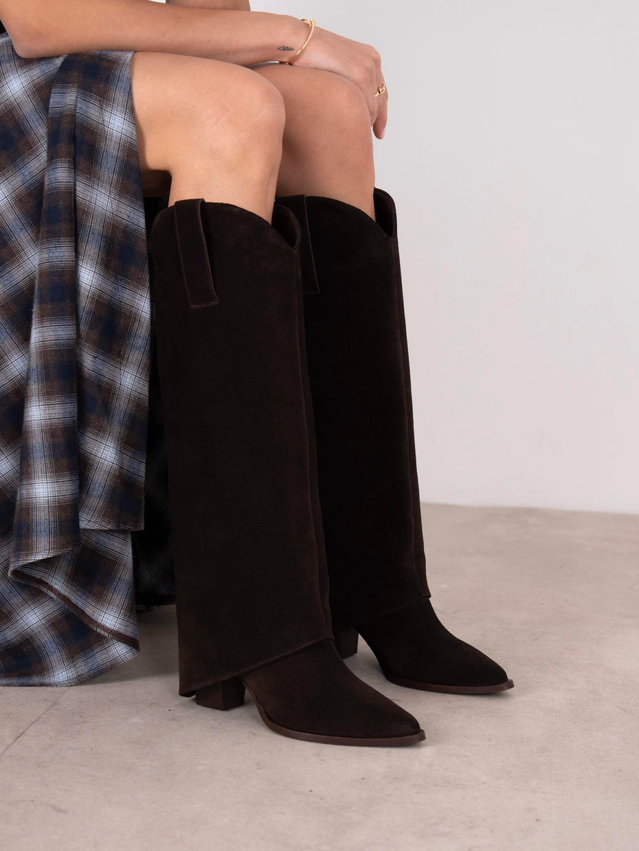 Daliya Kahve Süet Hakiki Deri Kadın Çizme