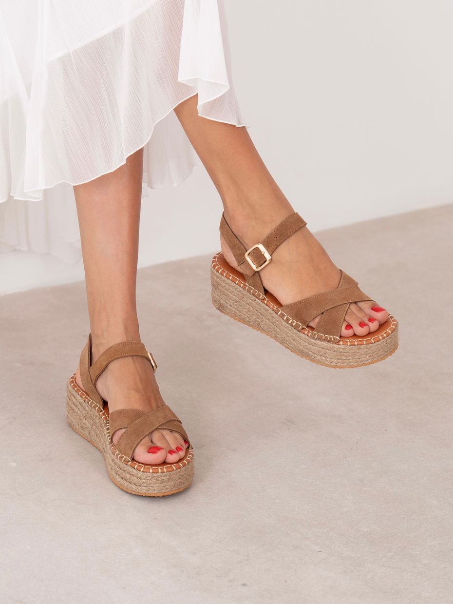 Elias Camel Süet Hakiki Deri Kadın Sandalet