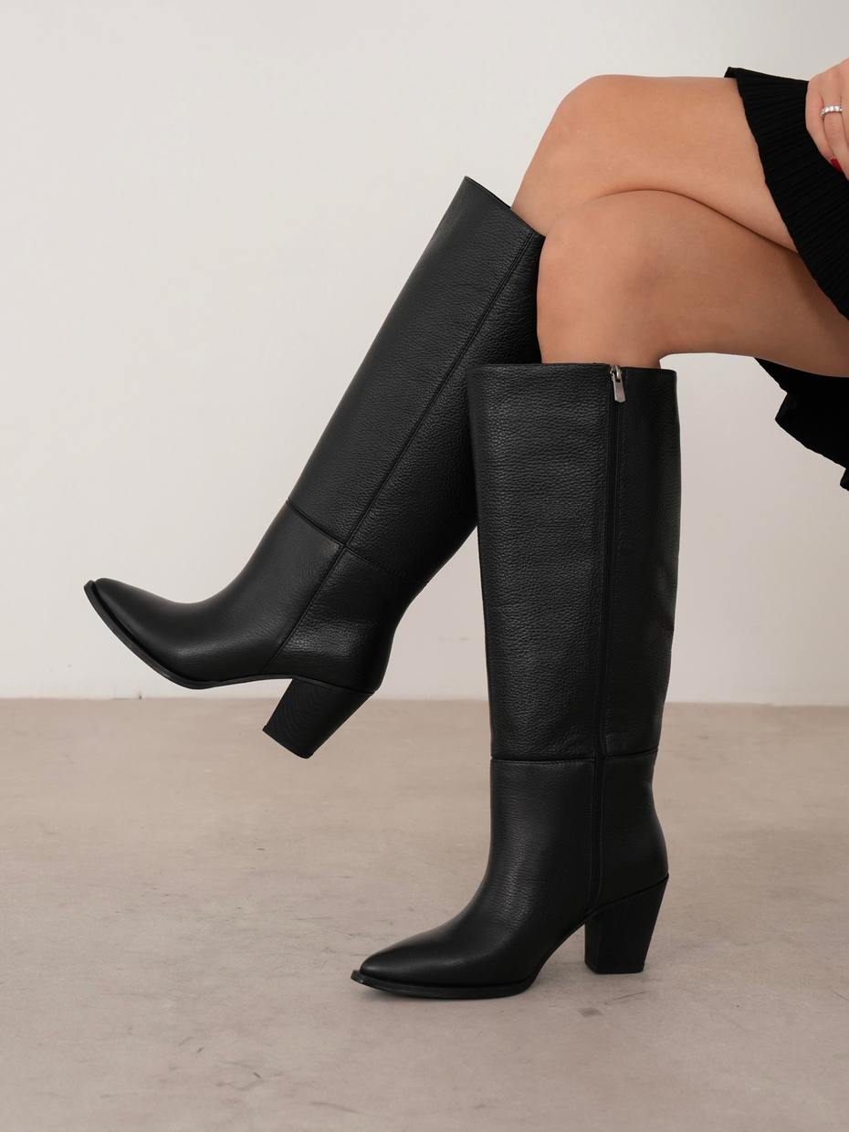 Emilia Siyah Hakiki Deri Kadın XL Çizme