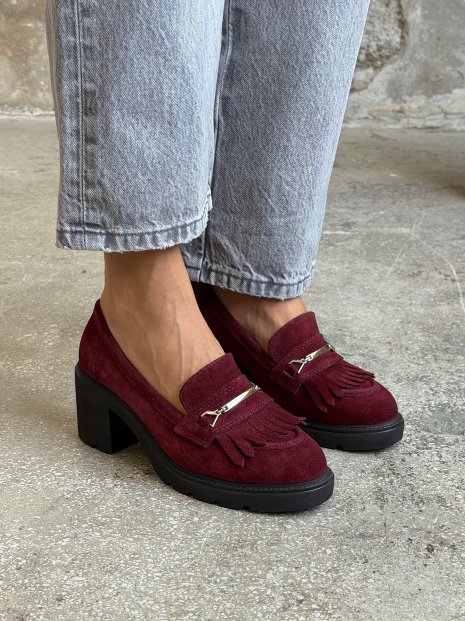 Epis Bordo Süet Hakiki Deri Kadın Makosen Ayakkabı